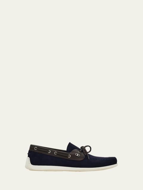 FERRAGAMO Men's Bahia Suede Leather-Trim Boat Shoes