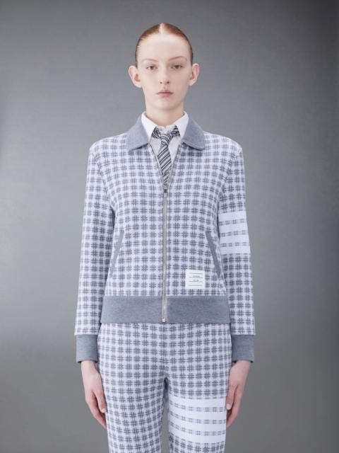 Thom Browne Cotton Check Jacquard Round Collar Zip Up Jacket