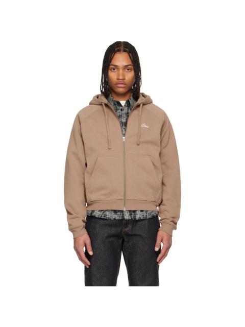 Dime Taupe Cursive Small Logo Zip Hoodie