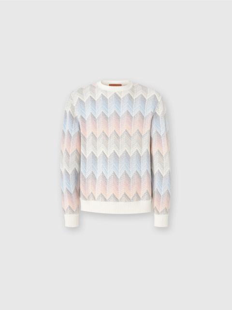 Missoni Crewneck sweater in gradient cotton chevron blend with contrasting piping