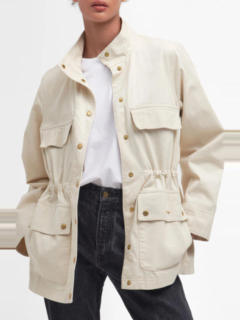 Barbour Maeva Snap-Up Cotton Utility Jacket in Salt/Summer Navy/Ecru