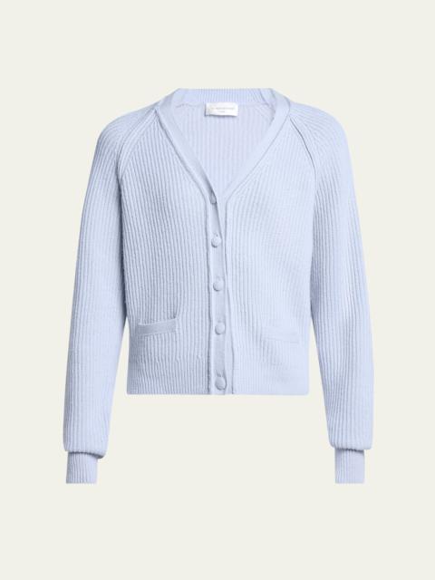 Victoria Beckham Stepped Hem V-Neck Cashmere Wool Cardigan