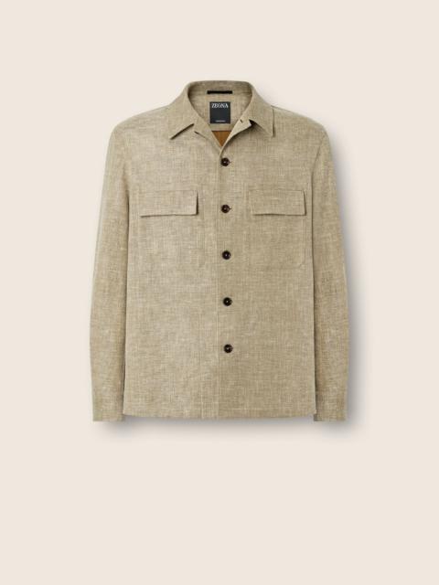 ZEGNA CROSSOVER LINEN WOOL AND SILK BLEND OVERSHIRT