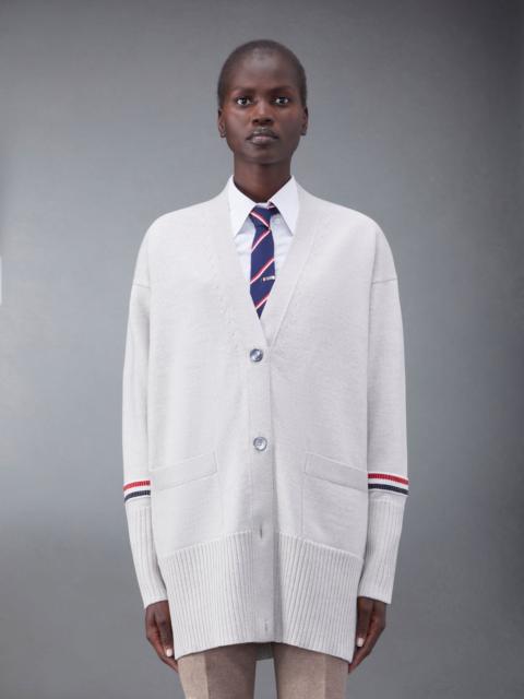 Thom Browne Merino Wool Stripe Exaggerated V-Neck Cardigan