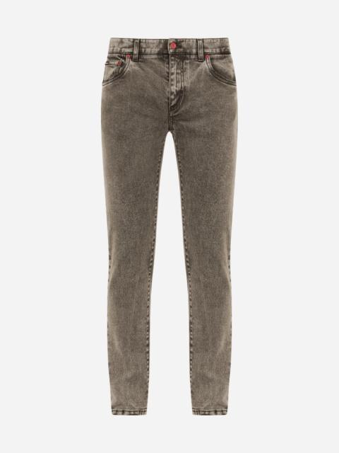 Dolce & Gabbana Gray wash skinny stretch jeans with patch detailing
