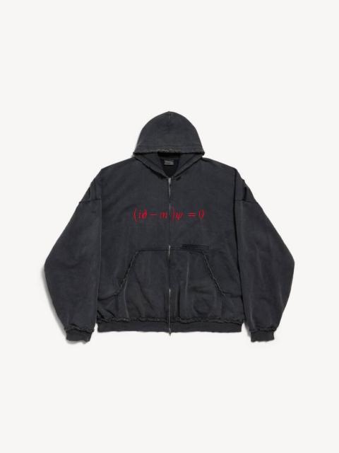 BALENCIAGA Men's Dirac Equation Pulled Zip-up Hoodie Large Fit in Washed Black/red