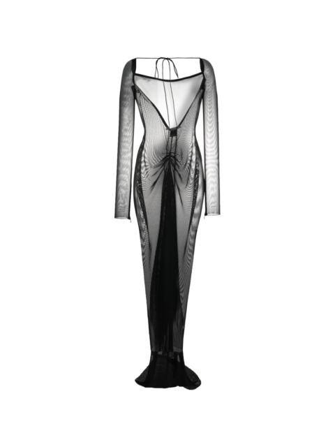LaQuan Smith semi-sheer asymmetrical-train gown