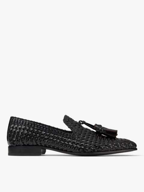 JIMMY CHOO Foxley/M
Black Woven Patent Loafers with Tassel