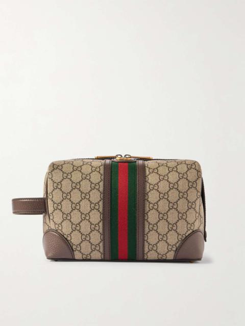 GUCCI Leather-Trimmed Monogrammed Coated-Canvas Wash Bag