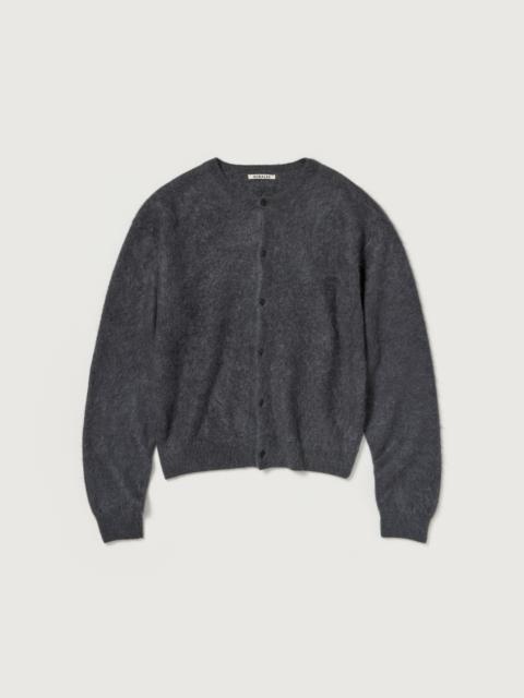 AURALEE GARMENT-DYED BABY ALPACA FUR KNIT CREW-NECK CARDIGAN