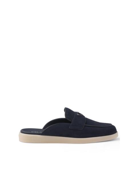triangle-logo backless suede loafers