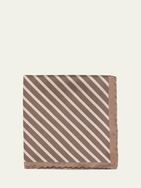 Brunello Cucinelli Men's Silk Diagonal Stripe Pocket Square