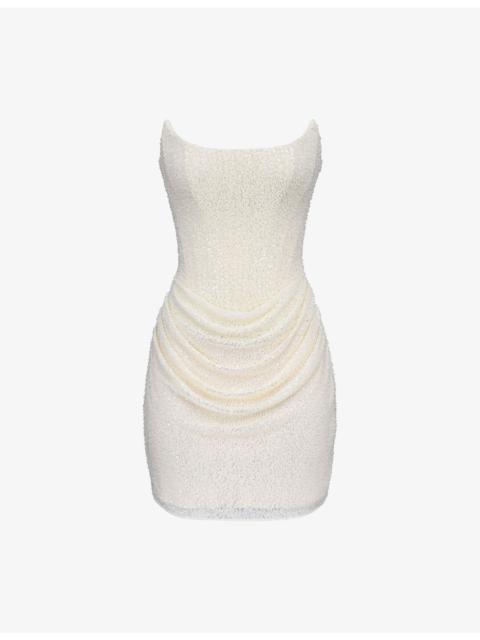 House of CB Arielle Bead-Embellished Mesh Mini Bridal Gown