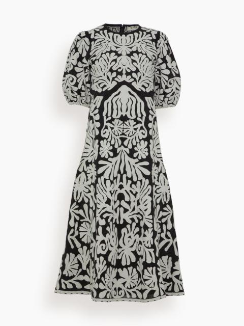 Sea Agathe Applique Puff Sleeve Dress in Black