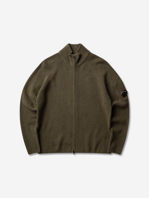 C.P. Company Men's Waffle Knit Cotton Zip Lens Cardigan Ivy Green
