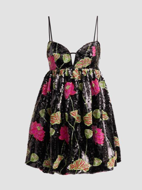 FARM RIO Women's Floral Sequin-Embellished Balloon Mini Dress - Black