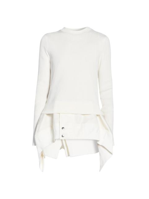 sacai Women's Mixed-Media Peplum Sweater - Off White