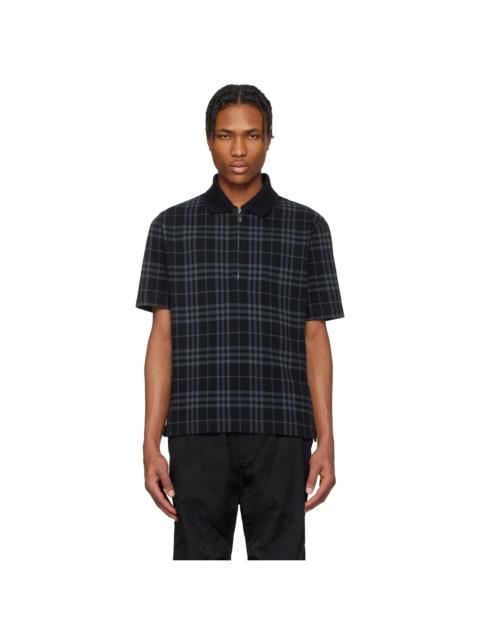 Navy Check Stretch Cotton Blend Polo