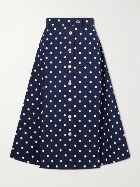 CAROLINA HERRERA Polka-dot cotton-blend twill midi skirt Navy