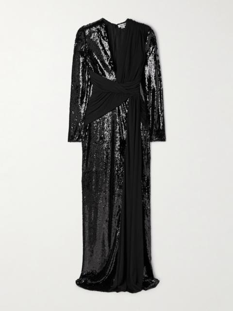 ZUHAIR MURAD Draped Paneled Sequined Tulle And Jersey Gown