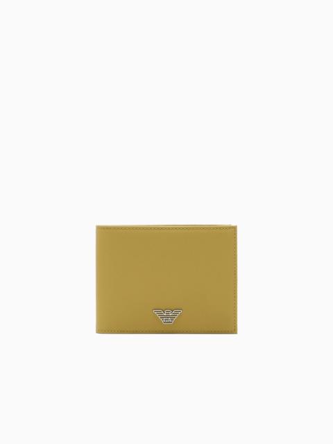 EMPORIO ARMANI REGENERATED SAFFIANO LEATHER COIN-POCKET WALLET WITH EAGLE PLATE
