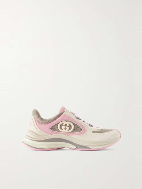 GUCCI Run leather and suede-trimmed mesh sneakers