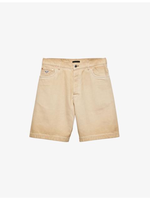 Prada Brand-plaque faded-wash denim shorts