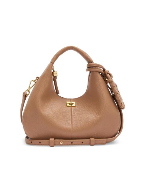 GANNI Women's Mini Logo Grained Hobo Bag - Beige