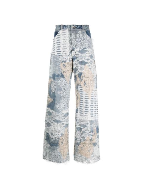 Grid Lace appliquÃ©d jeans