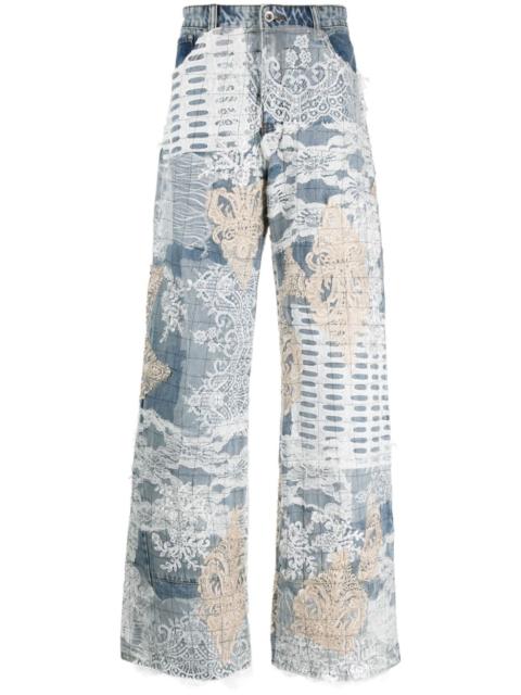 WHO DECIDES WAR Grid Lace appliquÃ©d jeans