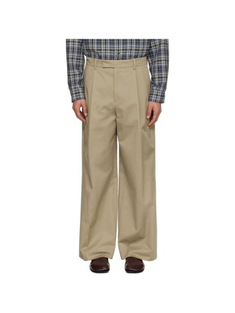 Tonywack Beige Cotton Drill Wide Leg Pleated Trousers