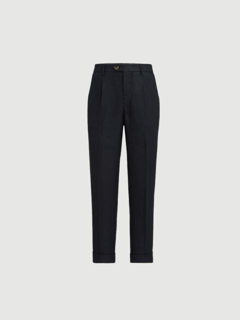 Brunello Cucinelli Garment-dyed trousers in linen gabardine with pleat