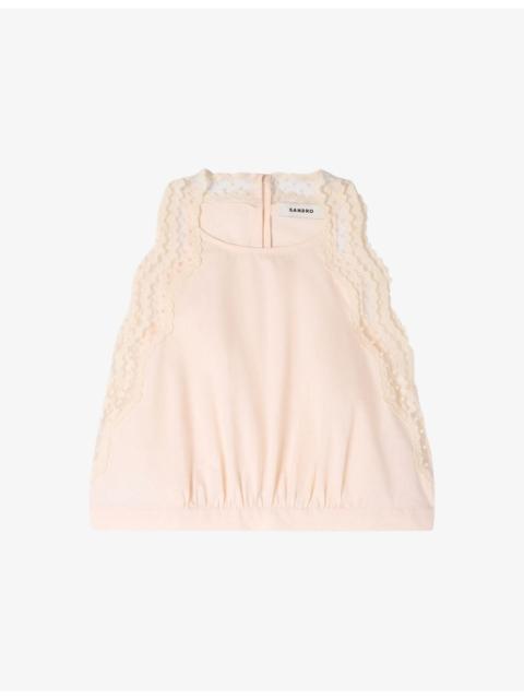 Sandro Contrast-Trim Cropped Cotton Top