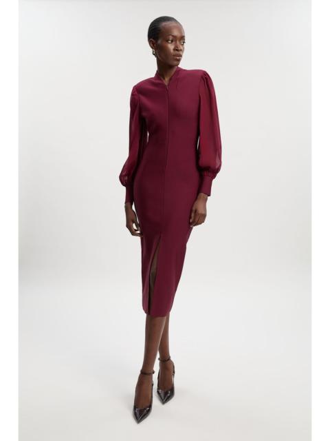 KAREN MILLEN Bandage Figure Form Zip Detail Chiffon Sleeve Knit Dress