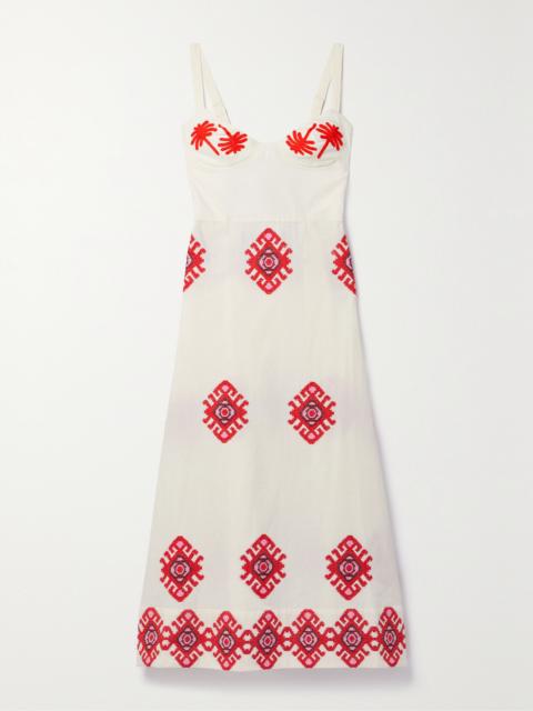 Johanna Ortiz + Net Sustain God Enkai Embroidered Cotton-poplin Midi Dress