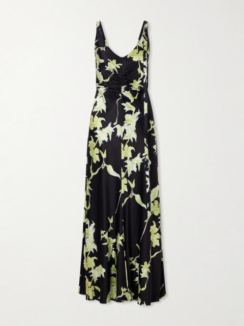 Sportmax + Balia Gathered Printed Satin Maxi Dress