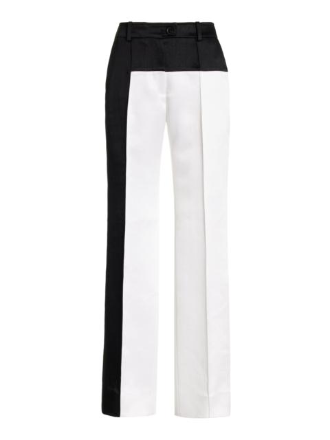 Colorblock Twill Straight-Leg Pants black/white