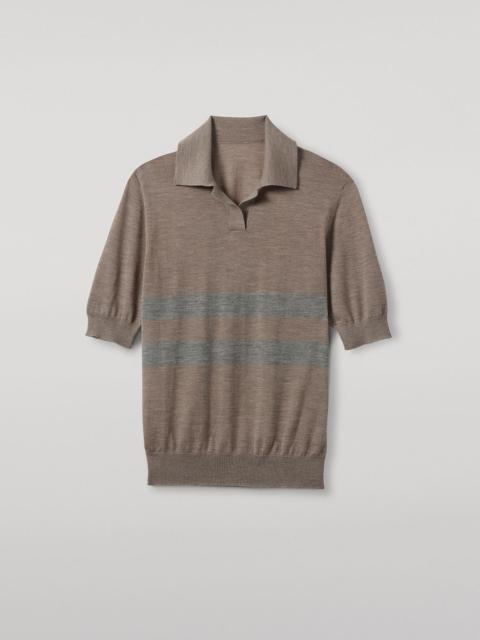 Johnstons of Elgin Coira Brown & Dark Grey Superfine Cashmere Polo Shirt