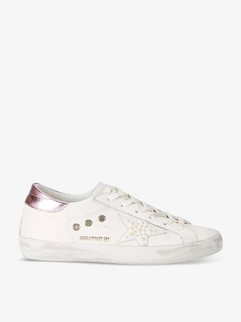 Women's Superstar pearl-embellished leather low-top trainers