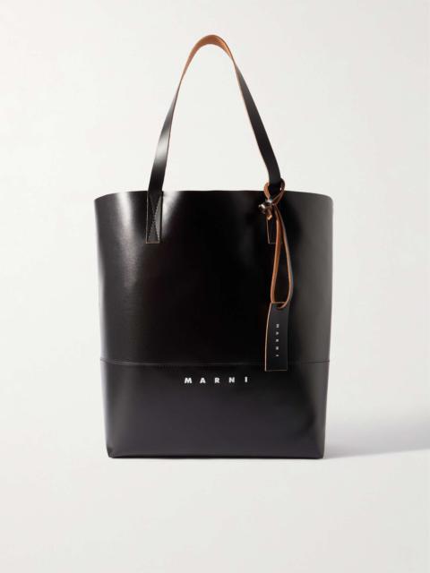 Marni Logo-Print Leather-Trimmed Textured Faux Leather Tote Bag