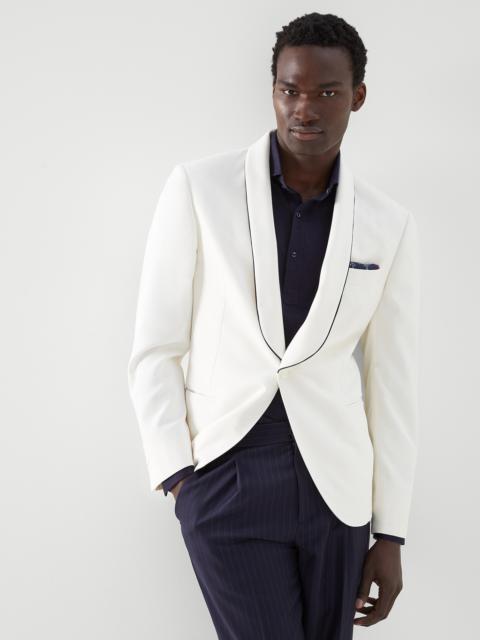 Silk twill tuxedo jacket with shawl collar with contrast trim