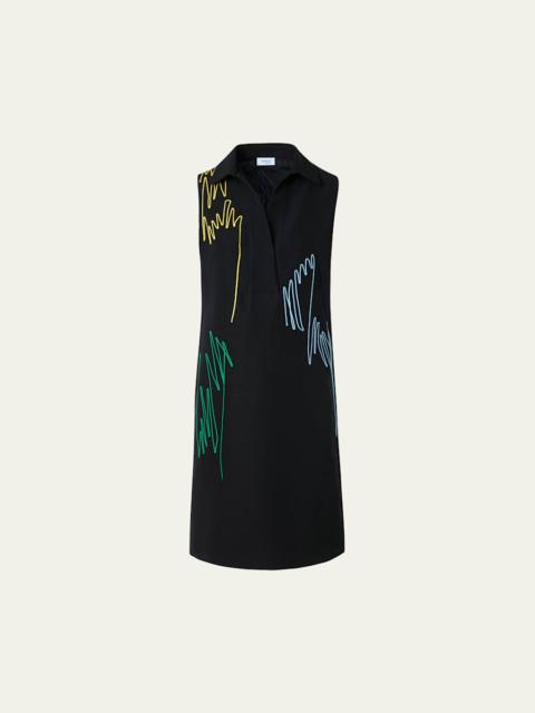 AKRIS Scribble Embroidered Sleeveless Polo Dress