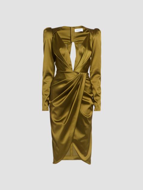 Balmain Women's Draped Silk Satin Dress - Green Kaki