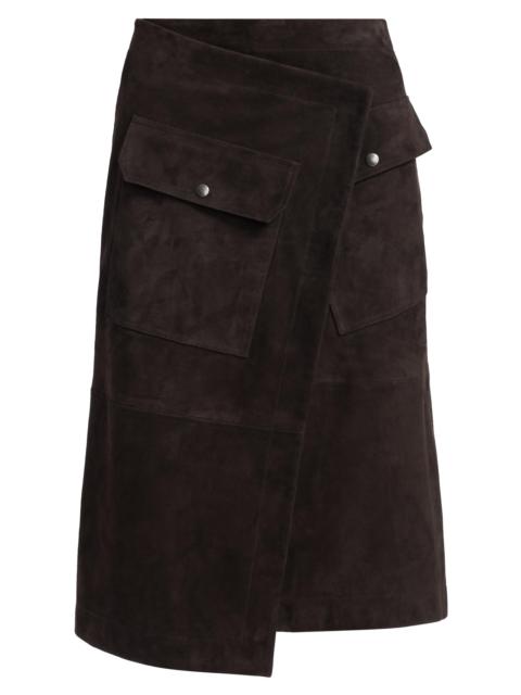 CO Women's Asymmetric Suede Wrap Midi-Skirt - Chocolate