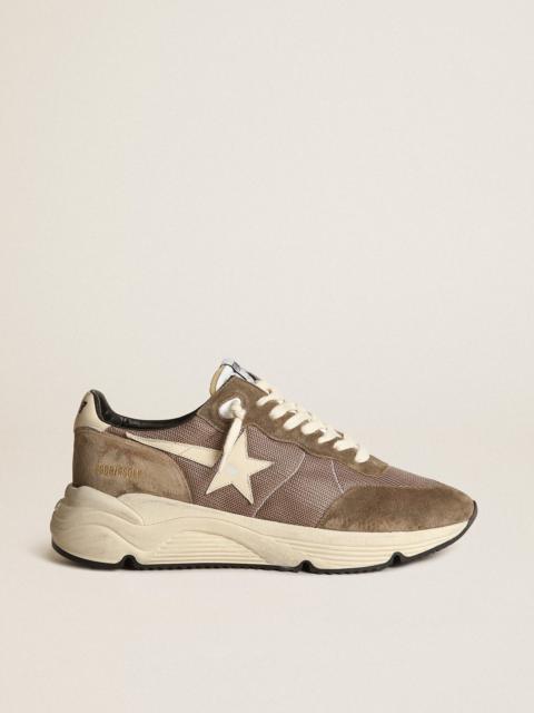 Golden Goose Men's Running Sole in olive green mesh and leather with cream star