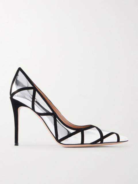 Gianvito Rossi 95 Suede-trimmed Mirrored-leather Pumps