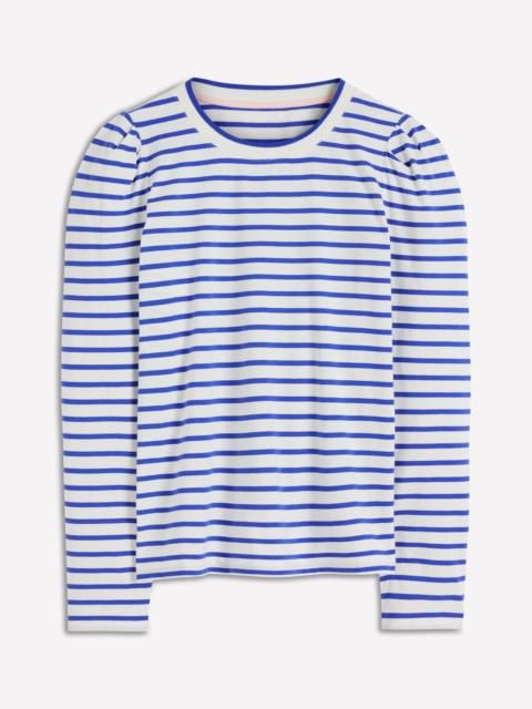 BODEN Pleat Sleeve Stripe Top-Beaucoup Blue and Ivory Stripe