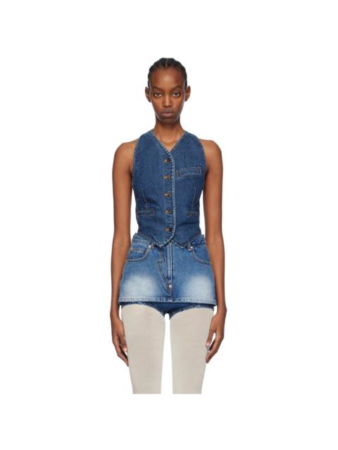 pushBUTTON Indigo Halter Neck Denim Waistcoat