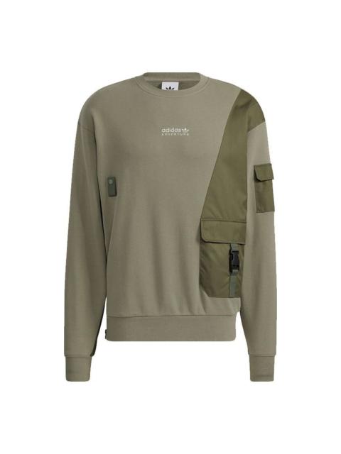 Men's adidas originals Adv Crewneck Multiple Pockets Pullover Sports Round Neck Olive HC0367