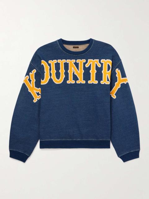 Kapital Denim-Trimmed Logo-Print Cotton-Jersey Sweatshirt